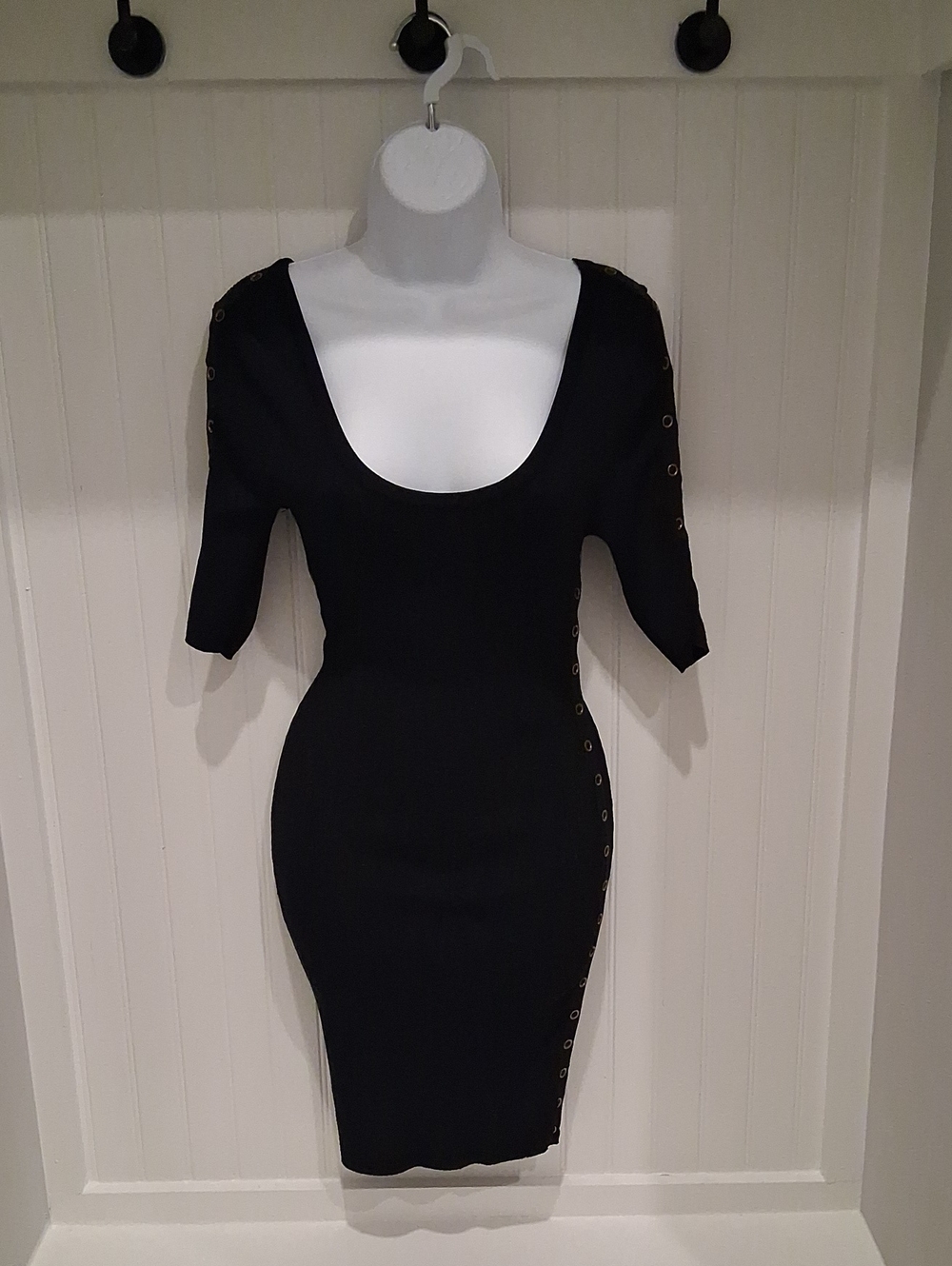 Marciano Black Midi Bodycon Dress with Eyelet Trim